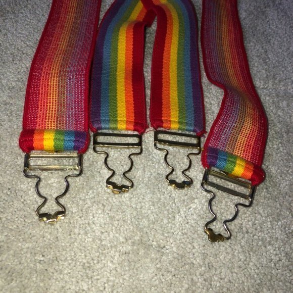 Vintage Rainbow‎ Striped Suspenders Button Attachment - Picture 9 of 13